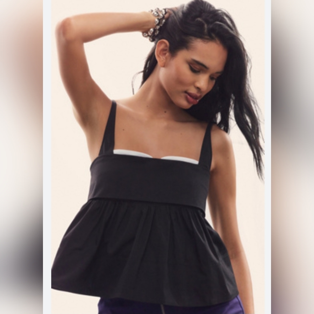 Anthropologie Maeve Peek A Boo Peplum Top Black White Cotton Blend XL